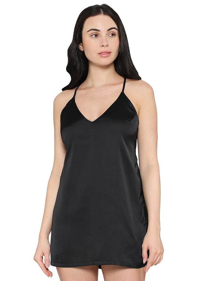 Wacoal Women’s Camisole Mid Length Shiny Finish Strappy Bridal Wear Satin Camisole-Black
