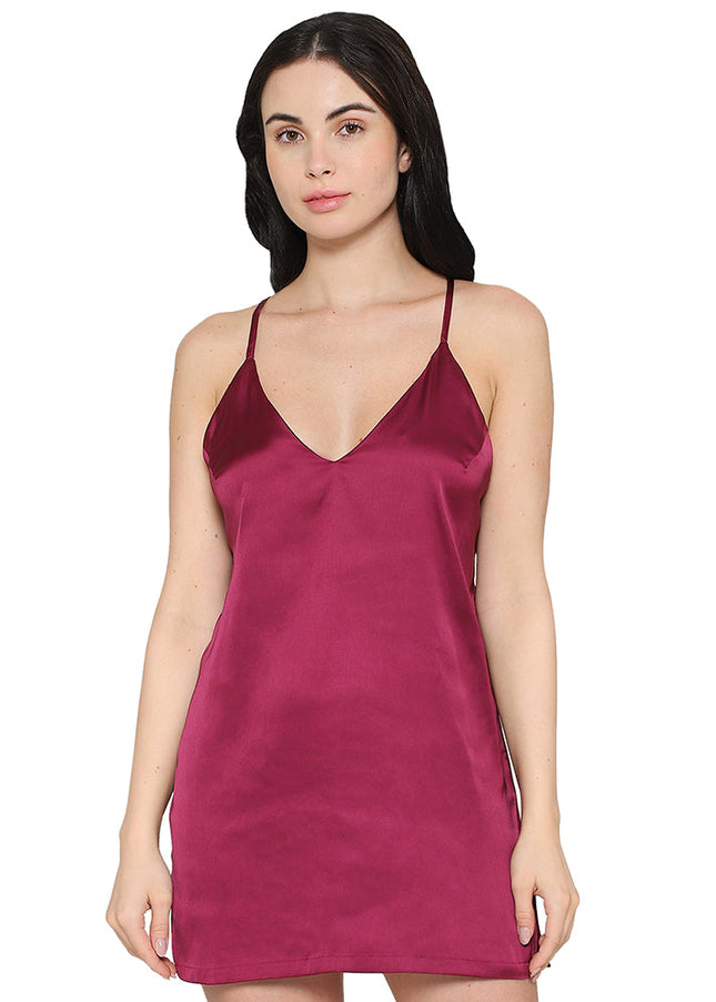 Wacoal Women’s Camisole Mid Length Shiny Finish Strappy Bridal Wear Satin Camisole-Burgandy