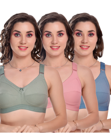 Wonkey Pack of 3 Women Full Coverage Non-Padded Everyday Bra | Multicolor Comfort Fit