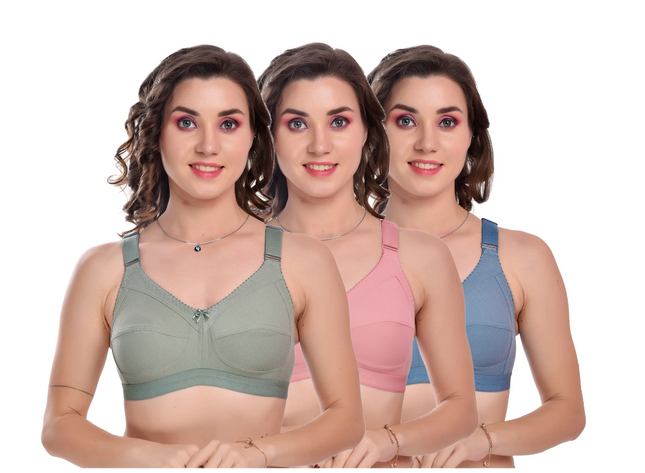Wonkey Pack of 3 Women Full Coverage Non-Padded Everyday Bra | Multicolor Comfort Fit