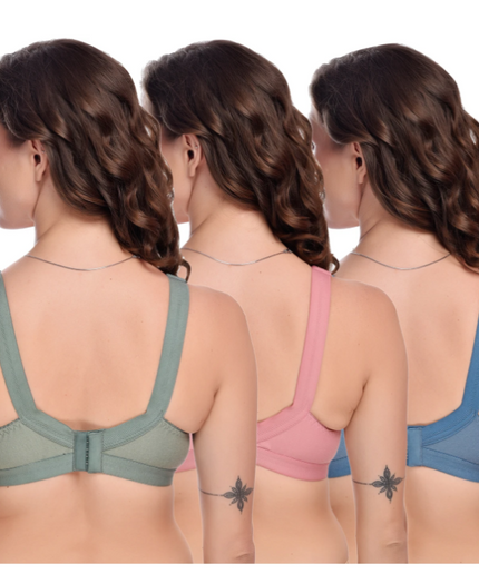 Wonkey Pack of 3 Women Full Coverage Non-Padded Everyday Bra | Multicolor Comfort Fit