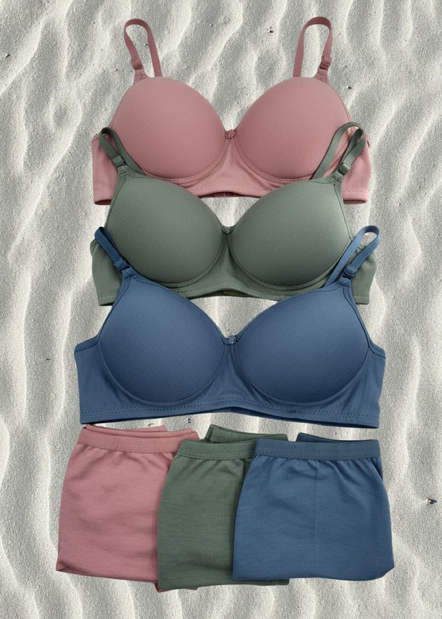Wonkey Women Padded Push up lingerie Set 3 bra and 3 panty