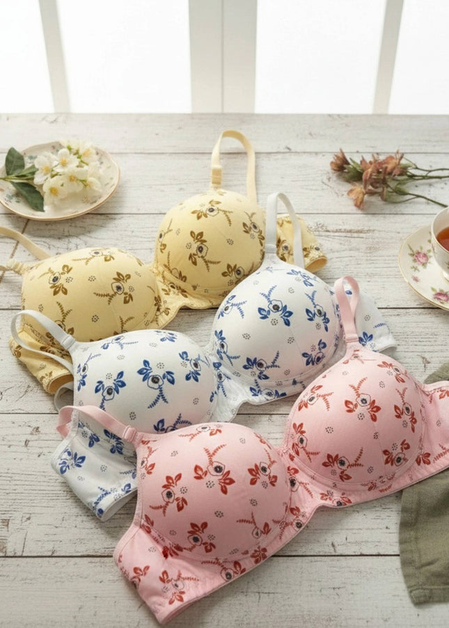 Wonke Pack of 3 Women Push-up Lightly Padded Bra (Pink, Blue, Beige)